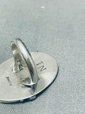 Tommy Nez Native American Navajo Coral Chunk Sterling Silver Leaf Ring-Nativo Arts
