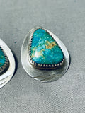 Native American Stunning Vintage Signed Apache Royston Turquoise Sterling Silver Earrings-Nativo Arts