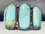 Grand Mens Vintage Native American Navajo Huge Turquoise Sterling Silver Bracelet Old-Nativo Arts