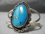Incredible Deep Blue Turquoise Vintage Native American Navajo Sterling Silver Bracelet Old-Nativo Arts