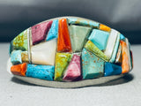 Bright Life Native American Navajo Turquoise Mosaic Inlay Sterling Silver Bracelet-Nativo Arts