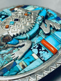 Best Important Native American Navajo Toad Turquoise Inlay Sterling Silver Buckle-Nativo Arts