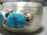 Magnificent Vintage Native American Navajo Large Turquoise Sterling Silver Convex Bracelet-Nativo Arts