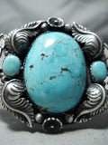 Leaves Galore!! Vintage Native American Navajo Blue Diamond Turquoise Sterling Silver Bracelet-Nativo Arts