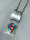 Longer Vintage Southwest Turquoise Inlay Sterling Silver Necklace-Nativo Arts