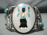 Native American Stunning Vintage Navajo Turquoise Dancing Kachina Sterling Silver Bracelet-Nativo Arts