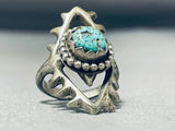 Amazing Vintage Native American Navajo Blue Gem Turquoise Sterling Silver Ring-Nativo Arts