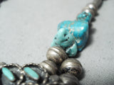 Women's Vintage Native American Navajo Needle Turquoise Sterling Silver Squash Blossom Necklace-Nativo Arts