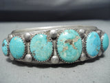 Heavy Thick Vintage Native American Navajo Graduating Turquoise Sterling Silver Bracelet-Nativo Arts