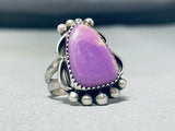 Huge Very Rare Vintage Native American Navajo Sugilite Sterling Silver Signed Ring Old-Nativo Arts