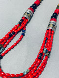 Authentic Singer Native American Navajo Coral Sterling Silver Turquoise Necklace-Nativo Arts