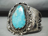 Huge Vintage Native American Navajo #8 Turquoise Sterling Silver Flank Bracelet-Nativo Arts
