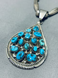 Rare Longer Vintage Native American Navajo Turquoise Torpedo Sterling Silver Necklace Old-Nativo Arts