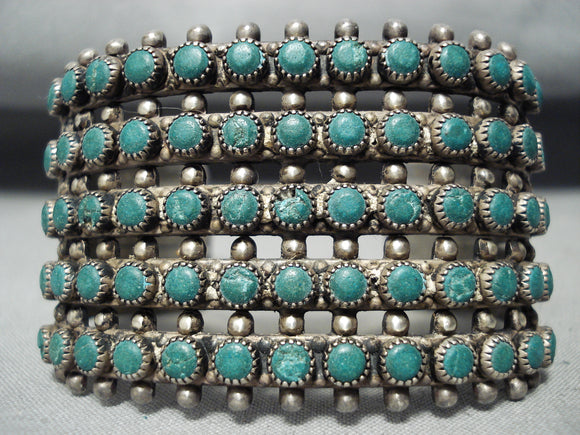 Early Vintage Native American Zuni Green Turquoise Snake Eyes Sterling Silver Bracelet-Nativo Arts