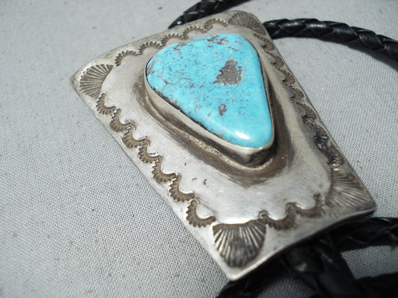 Huge Vintage Native American Navajo Pilot Mountain Turquoise Sterling Silver Bolo Old-Nativo Arts