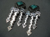 One Of The Most Detailed Vintage Native American Navajo Green Turquoise Sterling Silver Earrings-Nativo Arts