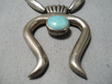 Superb Vintage Native American Navajo Blue Gem Turquoise Sterling Silver Necklace Old-Nativo Arts