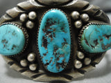 Amazing Vintage Native American Navajo Old Kingman Turquoise Sterling Silver Terminal Bracelet-Nativo Arts