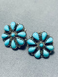 Eviacho Signed Vintage Native American Zuni Signed Blue Gem Cluster Sterling Silver Earrings-Nativo Arts