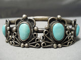 Incredible Vintage Native American Navajo Sleeping Beauty Turquoise Sterling Silver Bracelet Old-Nativo Arts
