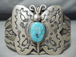 Outstanding Navajo Native American Turquoise Sterling Silver Butterfly Bracelet-Nativo Arts