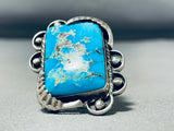 Astonishing Vintage Native American Navajo Pilot Mountain Turquoise Sterling Silver Ring-Nativo Arts