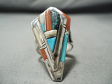 Important Vintage Native American Laguna Kenny Romero Turquoise Sterling Silver Inlay Ring-Nativo Arts