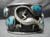 One Of Most Detailed Native American Gecko Sterling Silver Turquoise Bracelet-Nativo Arts