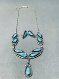 Native American Luminous Vintage Zuni Blue Gem Turquoise Sterling Silver Necklace & Earring Set-Nativo Arts