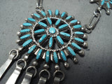 Native American Stunning Vintage Zuni Turquoise Needlepoint Sterling Silver Necklace Old-Nativo Arts