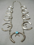Incredible Vintage Native American Navajo Turquoise Sterling Silver Squash Blossom Necklace-Nativo Arts