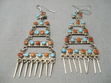 Native American Amazing 5 Tier Turquoise Coral Sterling Silver Navajo Snake Eyes Earrings-Nativo Arts
