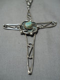 Marvelous Vintage Native American Navajo Cross Pendant Sterling Silver Turquoise Necklace-Nativo Arts