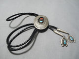 Superb Vintage Native American Navajo Turquoise Sterling Silver Bolo Tie Old-Nativo Arts