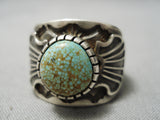Opulent Vintage Native American Navajo #8 Turquoise Sterling Silver Ring Old-Nativo Arts