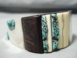 San Begay Vintage Native American Navajo Turquoise Sterling Silver Wood Inlay Bracelet Old-Nativo Arts