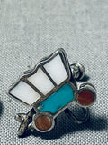 Old Covered Wagon Vintage Native American Zuni Turquoise Sterling Silver Inlay Earrings-Nativo Arts