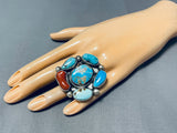 Tremendous Vintage Native American Navajo Turquoise Sterling Silver Ring Signed Abel Toledo-Nativo Arts