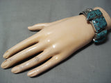 Chunky Vintage Native American Navajo Basalt Turquoise Sterling Silver Bracelet-Nativo Arts
