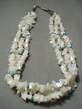 Amazing Vintage Native American Navajo Pearl Blue Turquoise Sterling Silver Necklace Old-Nativo Arts