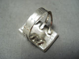 Exquisite Vintage Native American Zuni Inlay Turquoise Jet Eagle Sterling Silver Ring-Nativo Arts