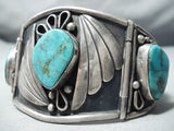 One Of The Biggest Best Vintage Native American Navajo Turquoise Sterling Silver Clasp Bracelet-Nativo Arts