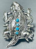 Astonishing Native American Navajo 4 Turquoise Sterling Silver Huge Toad Bracelet-Nativo Arts