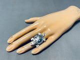 Whimsical Native American Navajo Kingman Turquoise Sterling Silver Ring Signed Nelson Morton-Nativo Arts