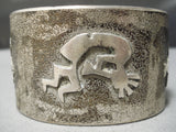 Huge Vintage Native American Navajo Dancing Kokopelli Sterling Silver Bracelet Old-Nativo Arts
