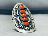 Fabulous Native American Navajo 5 Corals Sterling Silver Immense Ring-Nativo Arts