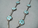 Attractive Vintage Native American Zuni Blue Gem Turquoise Sterling Silver Necklace Old-Nativo Arts
