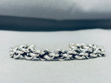 Chain Link Hand Woven Vintage Native American Navajo Sterling Silver Bracelet Cuff-Nativo Arts