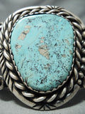 Signed Vintage Native American Navajo Old Morenci Turquoise Sterling Silver Leaf Bracelet-Nativo Arts