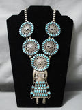 Larry Mos Begay Vintage Native American Navajo Turquoise Sterling Silver Squash Blossom Necklace-Nativo Arts